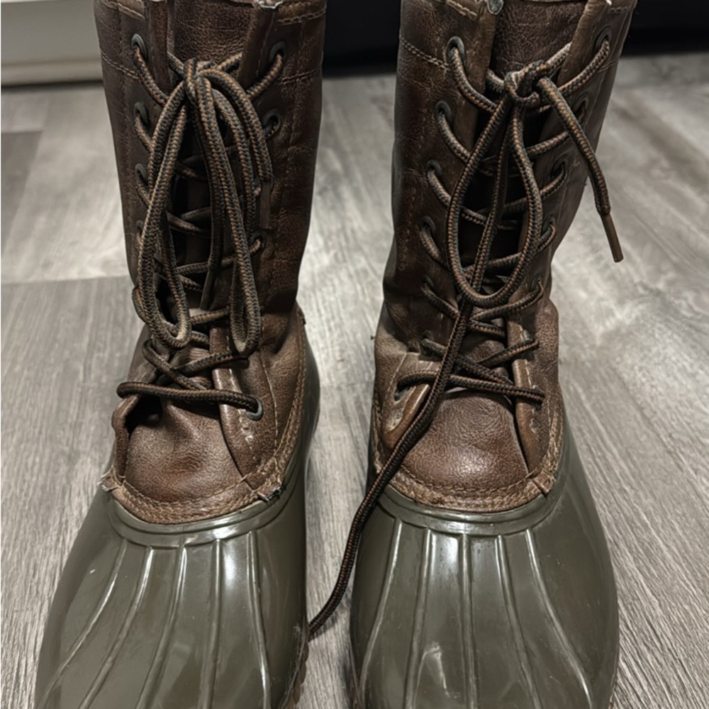 Brown and Olive Duck Boots